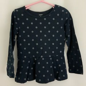 Girl’s Carter’s Black Polkadots Top Size 5
